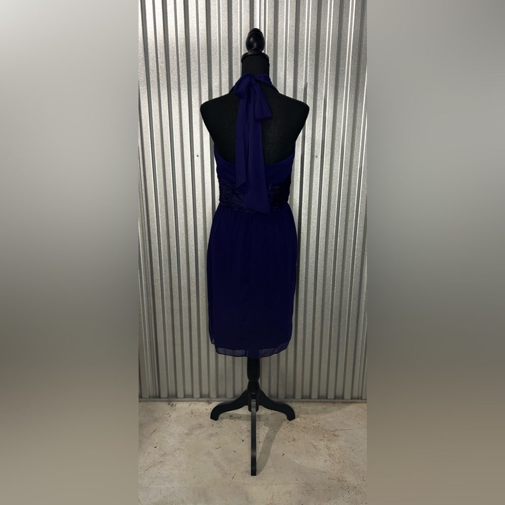 Women’s Maggy London Purple Polyester Midi Tie Lined Backless Dress Size 10 - Picture 2 of 3